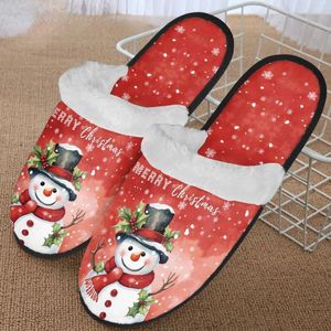 Slippels Merry Christmas Print Shoes Lovely Snowman Duurzaam Anti-slip Fluffy Winter Season Indoor Home Warm gezellige zachte vrouwenschoen