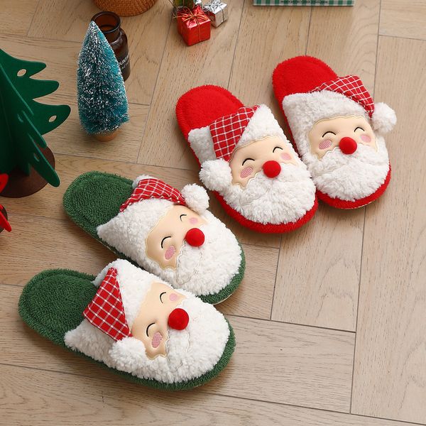 Zapatillas Feliz Navidad Mujeres Algodón Peluche Santa Claus Invierno Cálido Parejas Damas Hogar Hombres Zapatos Plataforma suave Suela antideslizante 221124