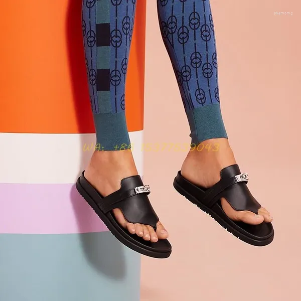 Zapatillas Cierre De Metal Detalle De Hebilla Chanclas Casual Verano Slip-On Diseñador Suela De Goma Playa Mar Confort Zapatos De Moda Mujer