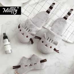 Pantoufles Millffy mignonnes confortables maison intérieure chaude chat rue chat carton animé voyage en peluche avion de sommeil