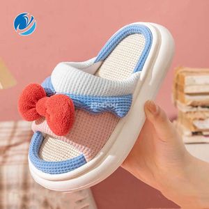 Slippers Mo Dou 2022 Spring Nieuw schattig Al het hele seizoen Linnen Vrouwen Home Slippers Antiskid Men Home Katoenschoenen Kinderen Baby Kids Slippers R230208