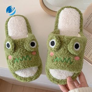 Slippers mo Dou Hiver Couple Home Anti Slip Bottom Bottom Plux Frog Cotton for Men and Women Warm Notor Summer With Box SZ 36-45