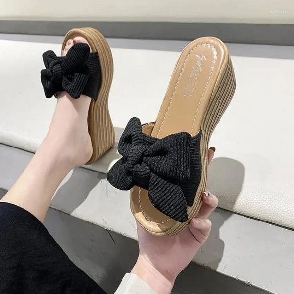 Zapatillas Muffin Plataforma Mujer Ropa de verano Moda Fairy Bow Sandalias de cuña de tacón alto Chanclas