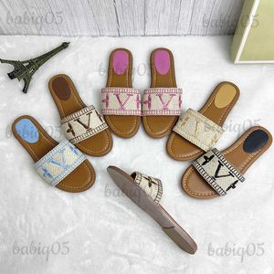 Slippers Netizen Letter V Familie Geborduurde Platte Bodem Slippers voor Vrouwen Dragen Zomer Slippers voor Vrouwen T240301