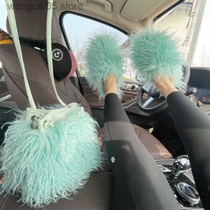 Pantoufles Nouveau créateur d'arrivée FAUX LOOL PANSUPERS FASHIER SAG SAG SAG SAGE LADE SAG BELLEMENT CHAPISSEMENT FEMMES FURRY FLIPS ZAPATILLAS T230817