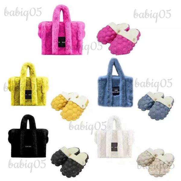 Pantoufles Nouveautés Hiver Sac À Main Ensembles Fourrure Fluffy Fuzzy Bulle Diapositives Chaussures Dames Femmes Sac À Bandoulière Sacs À Main Et Sacs À Main Fourre-Tout Sac babiq05