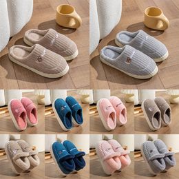 Pantoufles Nouveaux couples d'automne et d'hiver chaussures en peluche maison chaleur intérieure et chaussures antidérapantes pantoufles de coton pour femmes bleu rose gris 004