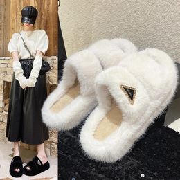 Slippers Nieuwe herfst en winter schoenen dames Koreaanse modieuze dikke bodem platte bodem comfortabele jas pluche slider 231219