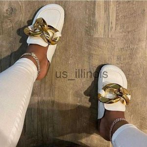 Slippers New Brand Design Gold Chain Women Slipper Closed Toe Slip On Mules Shoes Round Toe Ytmtloy Zapatillas Mujer Casa Flip Flop J230613