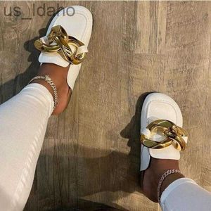 Slippers Nieuwe Merk Ontwerp Gouden Ketting Vrouwen Slipper Gesloten Teen Slip Op Muilezels Schoenen Ronde Neus Ytmtloy Zapatillas Mujer casa Flip Flop J230620