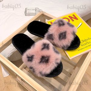 Zapatillas Nueva moda Zapatillas de piel cálidas para mujer 2023 Otoño/Invierno Zapatillas de algodón abiertas estampadas para el hogar babiq05