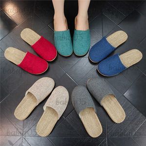 Pantoufles Nouveaux pantoufles en tissu de lin haut de gamme été respirant et absorbant la sueur EVA plancher en bois à fond souple chaussures de maison silencieuses pour hommes et femmes T240305