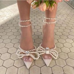 Slippers New Rhinestone Butterflyknot Sandales Femme Pumps de mariage High Heel Sandales Femme Pearl Perle Diamond High Heels Party Party Chaussures