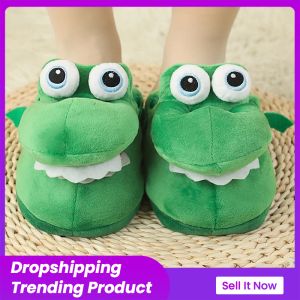 Slippers New Style Crocodile Cotton Pantons avec bouche émouvante Funny Nonslip Home Coton Shoes Cadeaux