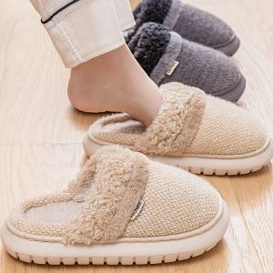 Slippers nieuwe warme winter dames mannen slippers huis dikke pluche schoenen indoor zacht platform mode schoeisel niet -slip slaapkamer harige glijbanen