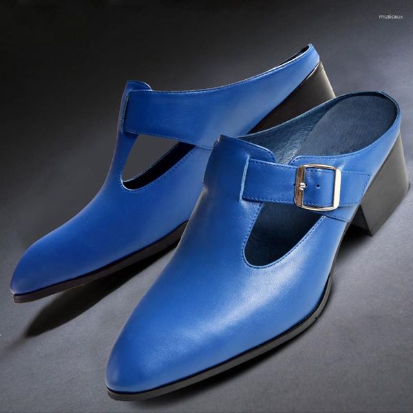 Pantoufles Noble Blue Trendy Hommes Chaussures à talons hauts Été Bout fermé Talons ouverts Homme Casual Mules rehaussées