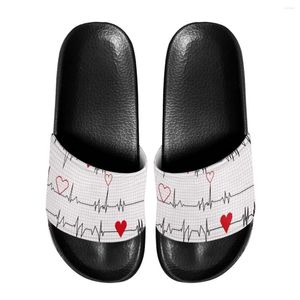 Chaussons Nopersonality Heart Rate Design Slide Slipper Grown-up Casual Comfort Flip Flops Summer Ladies Sandals Flat Anti-Slip Shoe