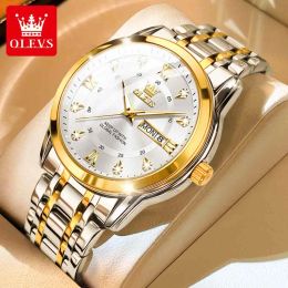 Slippers Olevs Quartz Kijk voor mannen Diamonds Gold Watch Waterdichte Lumineuze roestvrijstalen Business Men's Quartz Watch Mens Watch