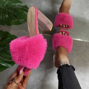 Slippers oversized wollen slippers voor damesschoenen voor vrouwen modewoord hoge hiel strass slippers voor vrouwen 221226