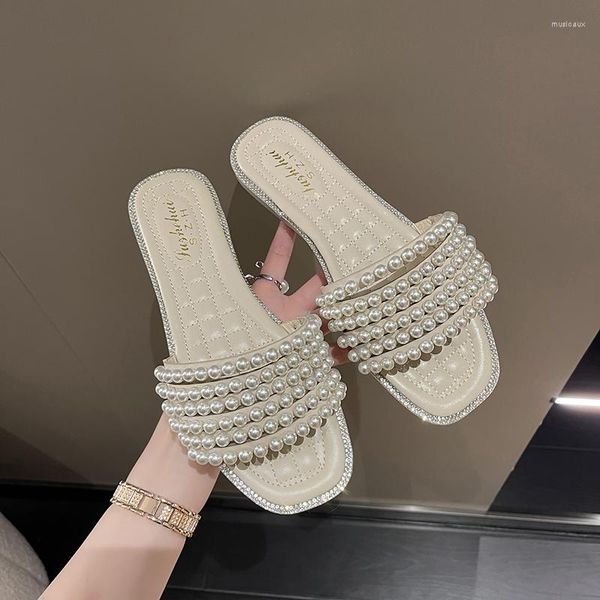 Pantoufles perle pantoufle luxe Designer chaussures diapositives pour femmes sandales plate-forme talons fond plat Cool femme maison en gros 2023