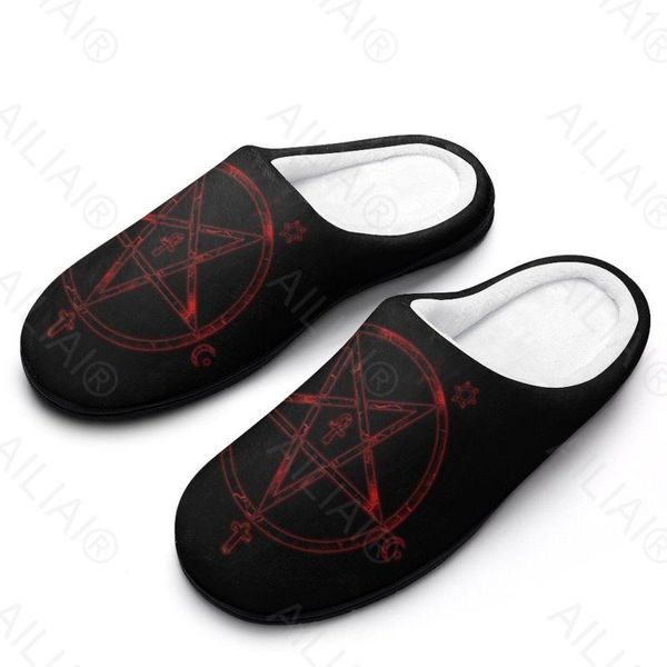 Pantoufles Pentagram (2) Sandales en peluche décontractées pour garder au chaud, chaussures thermiques pour hommes et femmes, pantoufles de maison, semelle Anime