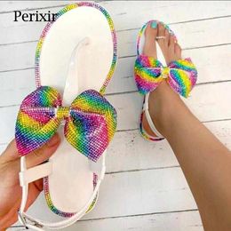 Slippers perixir ontworpen dames bowknot Rhinestone Outer Candy 2024 Summer Open Square Toe Muller Beach schoenen Maat 37-41