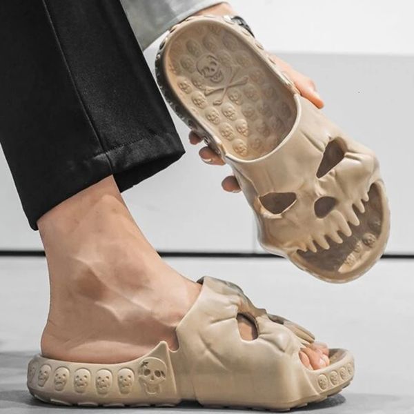 Zapatillas personalizadas con diseño de Calavera, zapatillas para hombre, verano, diversión al aire libre, toboganes, parte inferior gruesa de playa, sandalias antideslizantes para mujer, 230206