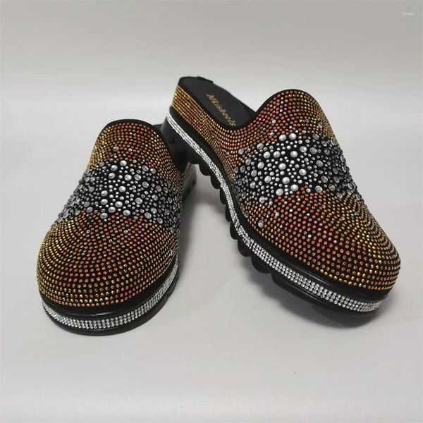 Zapatillas personalizadas lentejuelas de mujer diamante mueller casual zapatos planos individuales elegantes sandalias de diamantes de imitación 5 cm tacón F301-1