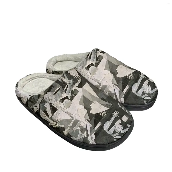 Pantoufles Picasso célèbre peinture à l'huile Guernica maison coton personnalisé hommes femmes sandales en peluche chambre garder au chaud chaussures pantoufles thermiques