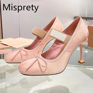 Pantoufles rose sweet femmes hautes chaussures ballet chaussures carrées toe noue noue élastique dames talons designer de piste de piste