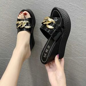 Slippers Platform Vrouwen Keten Hoge Hakken Vrouwelijke Casual Schoenen Zomer Buiten Wit Zwart Slides Dames Strand Pantuflas De jer H240322