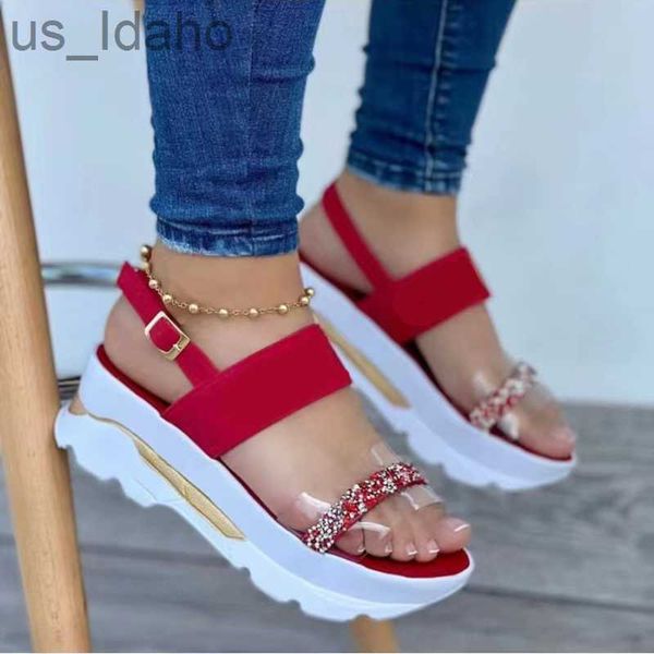 Zapatillas Plataforma Mujer Sandalias Verano Tacón alto Hebilla Correa Señoras Sandalias Peep Toe Zapatillas 2022 Nuevos zapatos de playa para mujer Cuñas J230620