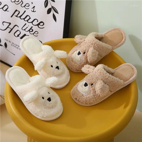 Pantoufles en peluche dessin animé ours coton hiver femelle couple chaussures chaudes hommes hommes maison mignonnes décontractées non glissement confortables