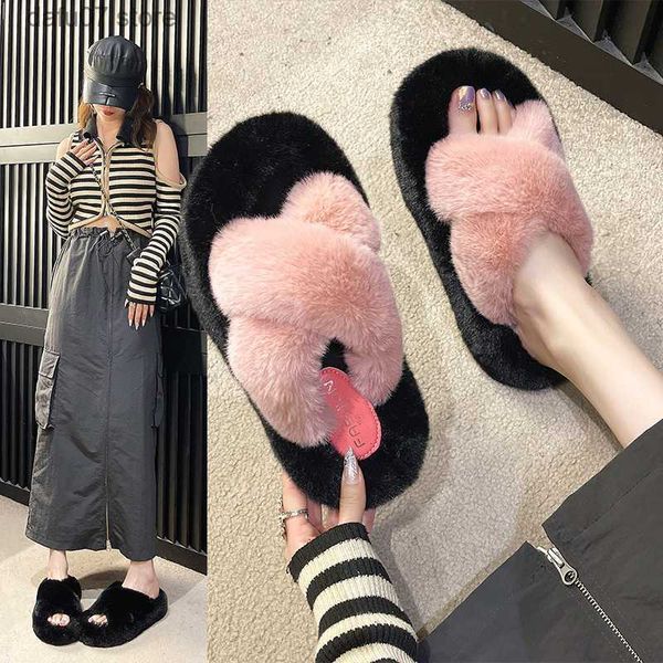Slippers Plush Dolls 2023 NUEVA edición coreana Instagram Zapatos de moda de otoño e invierno Codería de algodón de algodón grueso Soled Spring Summer para mujer Outwear H240410