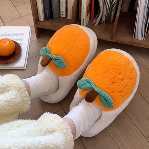 Zapatillas Felpa Naranja Algodón Mujer Invierno Hogar Interior Cálido Mantener Suave Fondo Dormitorio Dibujos Animados Lindo