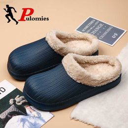 Pantoufles PULOMIES Hiver Hommes Femmes Pantoufles Étanche Intérieur Chaud En Peluche Fourrure Fourrure Pantoufles Mocassins Occasionnels Plate-Forme Couple Pantoufles Chaussures L230718