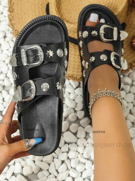 Slippers Punk Black Sandals Boucle tarfée pour femmes