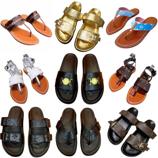 Zapatillas sandalias de color arcoíris zapatos de diseñador de cuero superior zapatos de playa de verano para mujeres zapatos de plataforma al aire libre para hombres chanclas antideslizantes marca de lujo carta de flor antigua