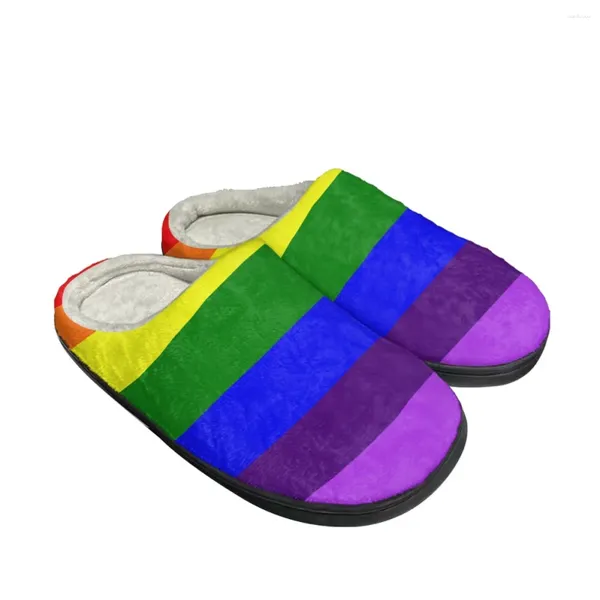 Zapatillas Rainbow stripe estampado mujer hombres otoño invierno sin deslizamiento inicio de algodón zapatilla de algodón transpirable