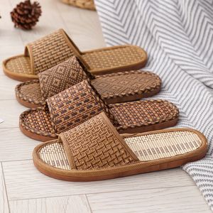 Pantoufles rotin linge de maison pour femmes hommes été glycine tissé plancher de refroidissement diapositives intérieures unisexe chambre chaussures Mujer Zapatilla 230506