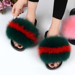 Zapatillas REAL FOX FUR SLIDES PLUS TALLE SUMMER 2021 Open Toe Fluffy Real Hair Slippers Casual Black Slip on Flip Flip Shoes Furry Shoes x230519