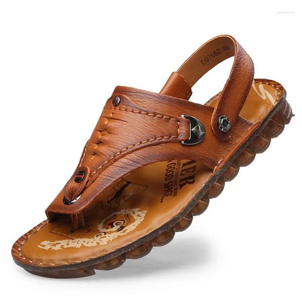 Zapatillas Reef Leather Fanning Flip Flop - Sandalias de playa con suela suave y punta en espiga transpirables genuinas para hombre