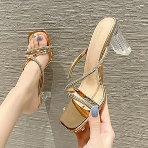 Slippers Rhinestones High Heel Women 2024 Summer Fashion Party Shoes For Woman Wedding Open Teen Ladies Zapatos