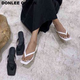 Slippers Sandales Talons Carrs Giet Femmes Nouvelle Mode Enfiler Bande Troite Chaussures d'T Tongs de Plage Giet L'Extrieur 220307