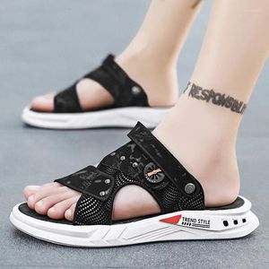 Slippers Sandalen Voor Mannen Leer Casual Outdoor Strand Slides 2024 Zomer Mannelijke Schoenen Dragen Slippers Wandelen Visser