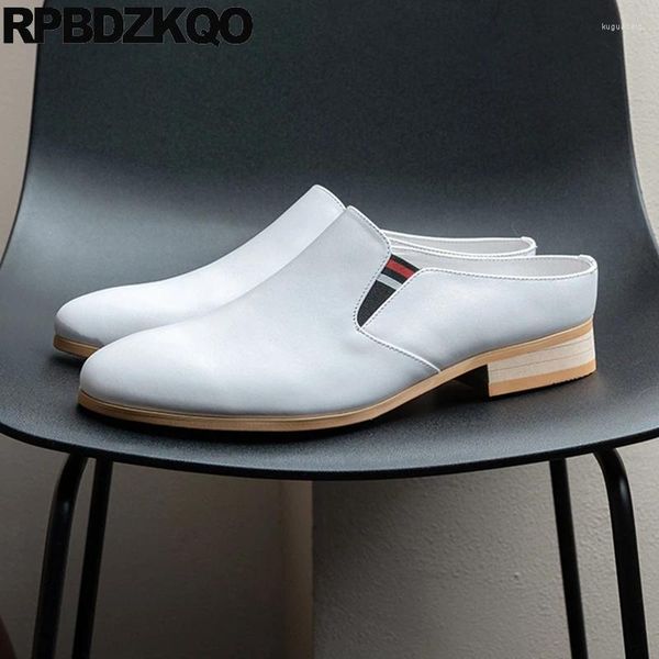 Zapatillas sandalias hechas a mano de cuero genuino zapatos de madera zapatos planos deslizizaciones de la piel de la vaca mulas cerradas negocio la mitad británica