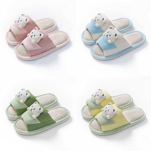 Sandales Sandales Printemps Autumn Summer mignon et classiques Slippées tissées en coton mignon Little Bear Ladies Home Chadow Slippers Sandales décontractées et confortables E1