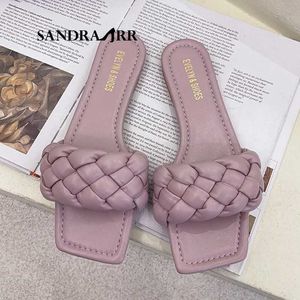 Slippers SANDRA JRR Slippers Vrouwen Zomer Sandalen Casual Flats Slippers Open Teen Leer Gevlochten Sandalen Buiten Vakantie T221209