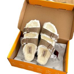 Slippers sangpo boken schoenen lederen kurk wollen slippers dames buitenkleding ins chaobo boken dikke bodem schapen vacht geïntegreerde gesp