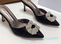 Pantoufles en satin avec boucle à bijoux, mules à talons, sandales pour femme, taille